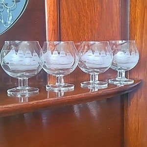 4 etched Brandy sniffers